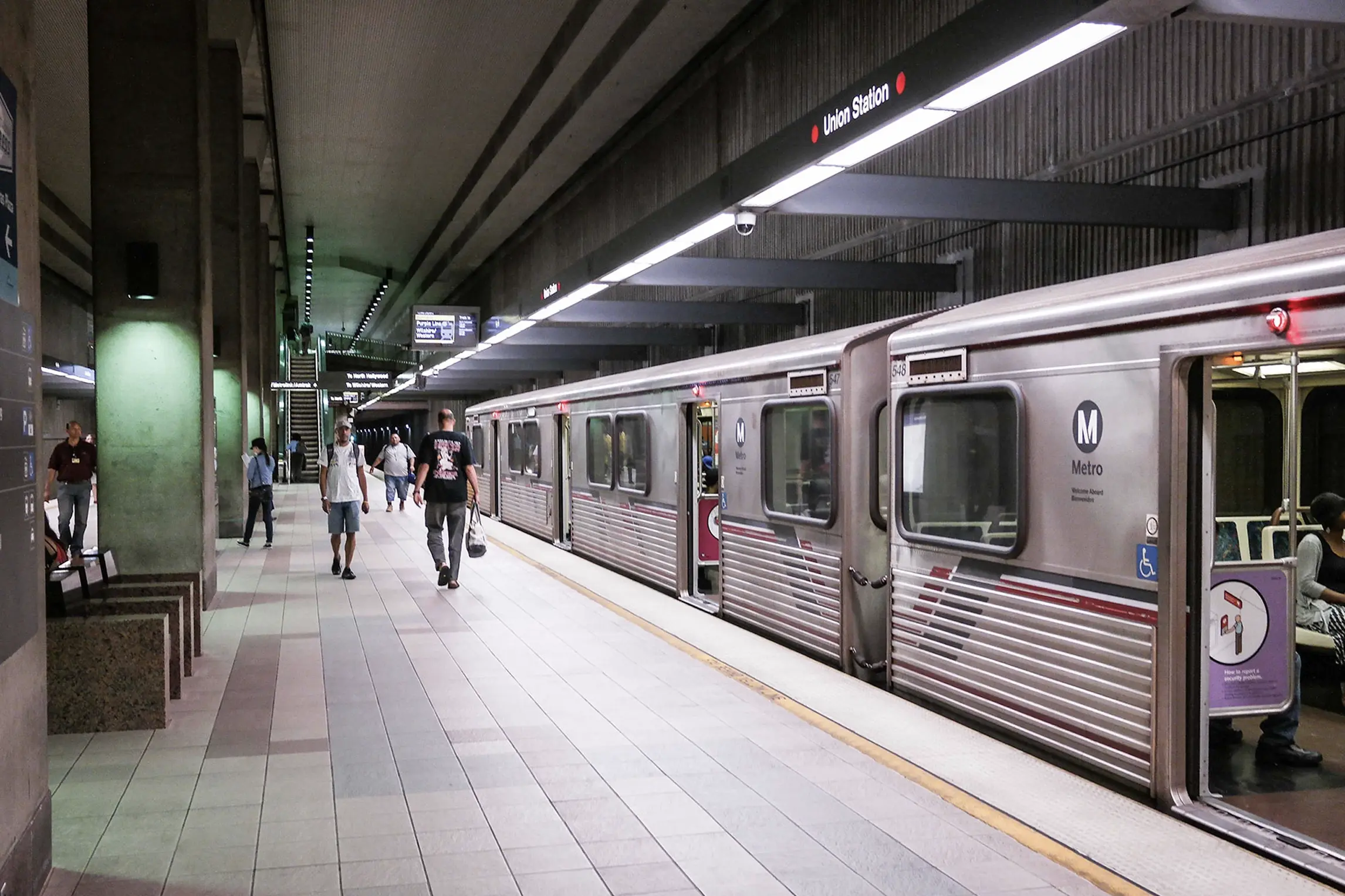 A Metro D Line train at Union Station. The extension opens May 8, reaching Wilshire/La Cienega near Beverly Hills.