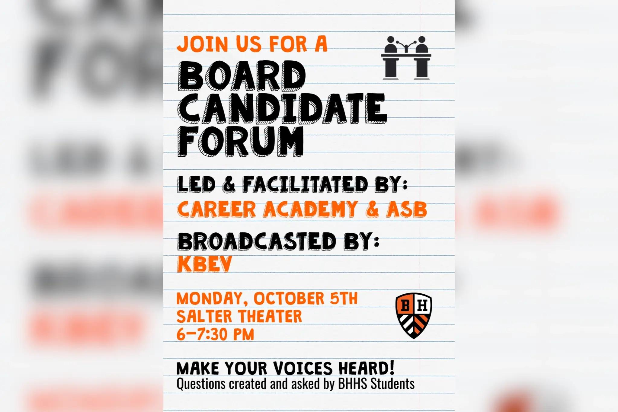 ASB and BHHS Career Academy will lead a nonpartisan forum featuring student-developed questions, with livestream coverage by KBEV.