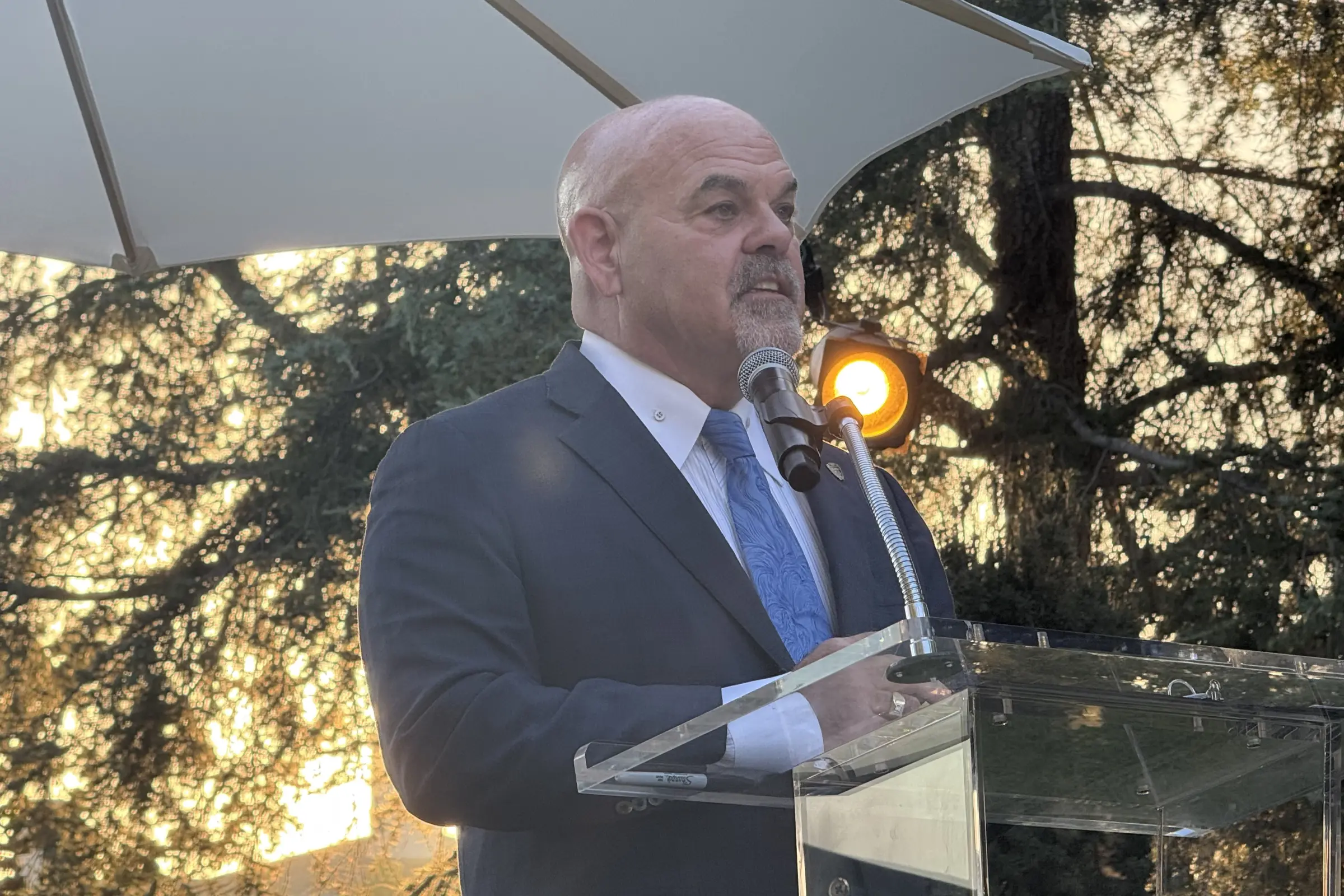 Beverly Hills Chamber of Commerce President and CEO Todd Johnson serves as master of ceremonies at the State of the City event at Greystone Mansion on September 23, 2026.