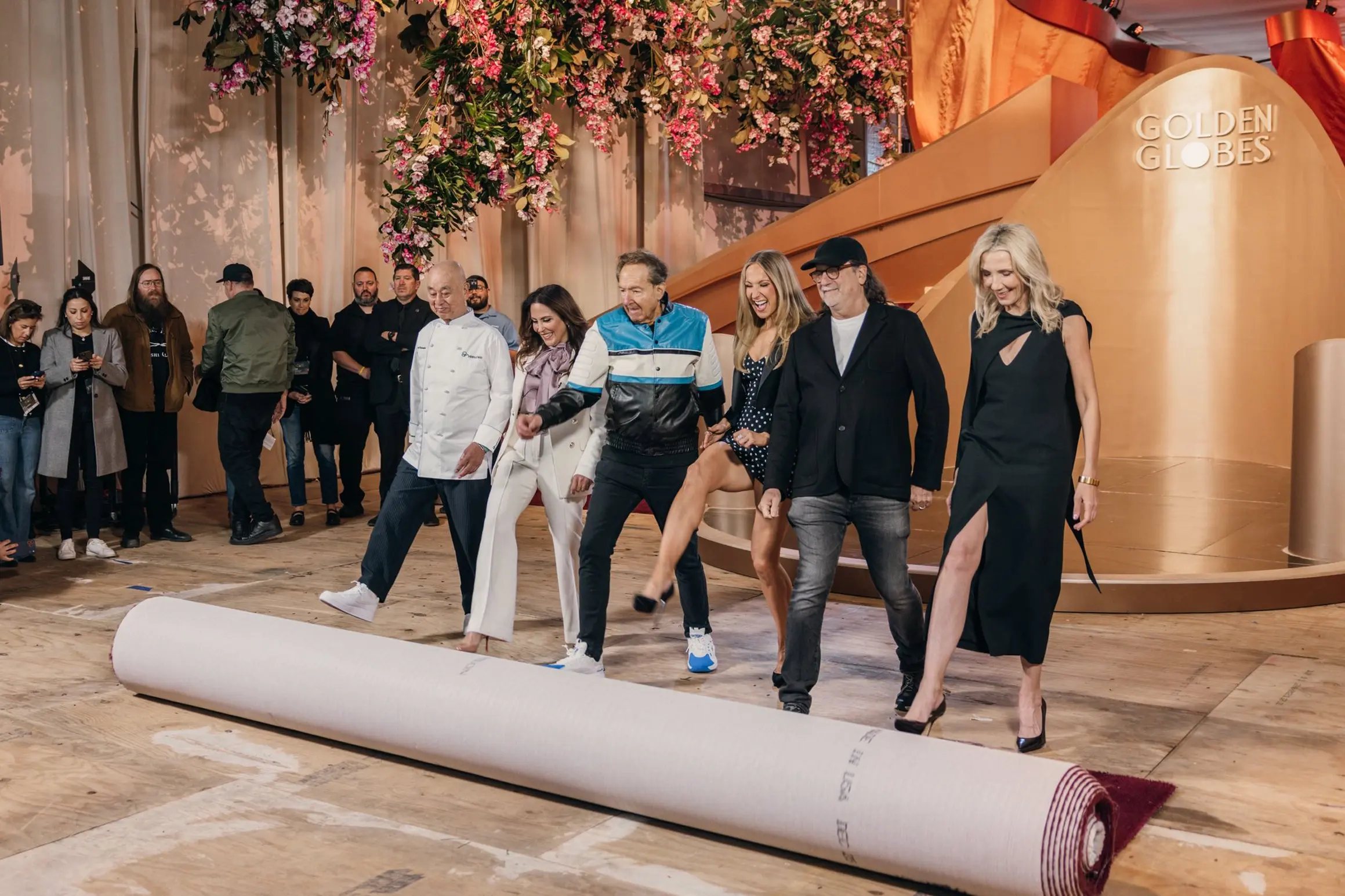 Beverly Hills Mayor Sharona Nazarian takes part in the Golden Globes red carpet rollout alongside host Nikki Glaser and Nobu Matsuhisa.