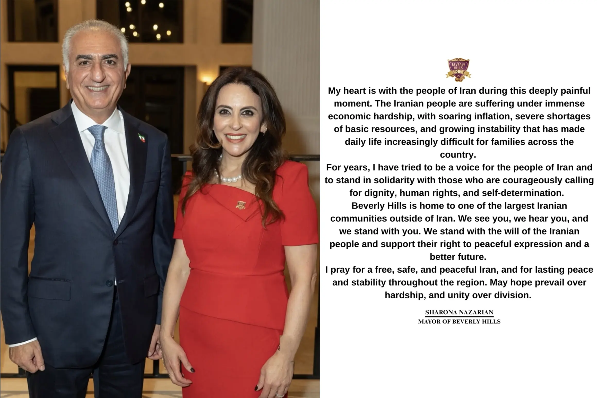 Beverly Hills Mayor Sharona Nazarian, with Prince Reza Pahlavi, the son of the last Shah of Iran