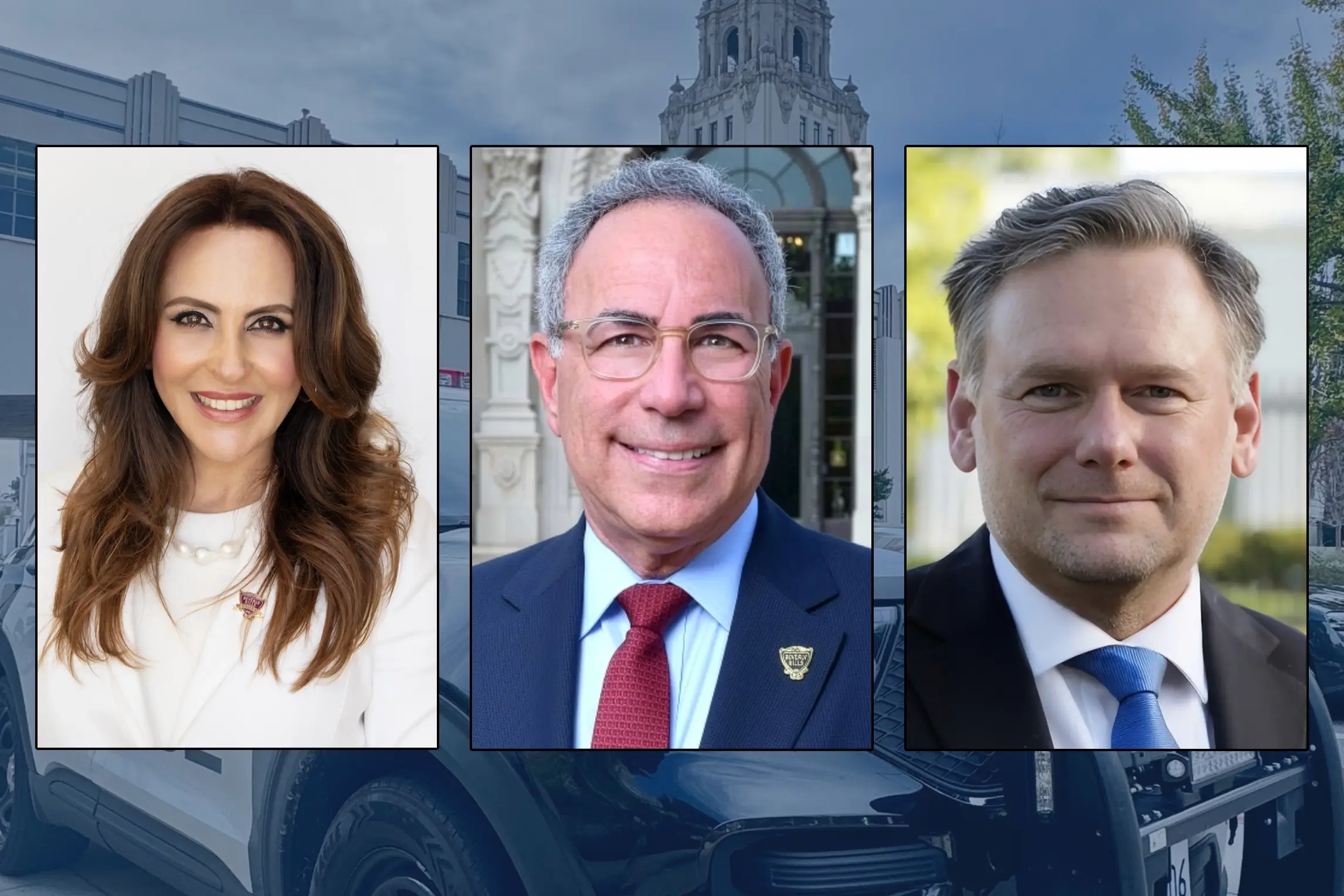 Beverly Hills Police Officers Association-endorsed City Council candidates, from left, Mayor Sharona Nazarian, Councilmember Lester Friedman and BHUSD Governing Board Member Russell Stuart.