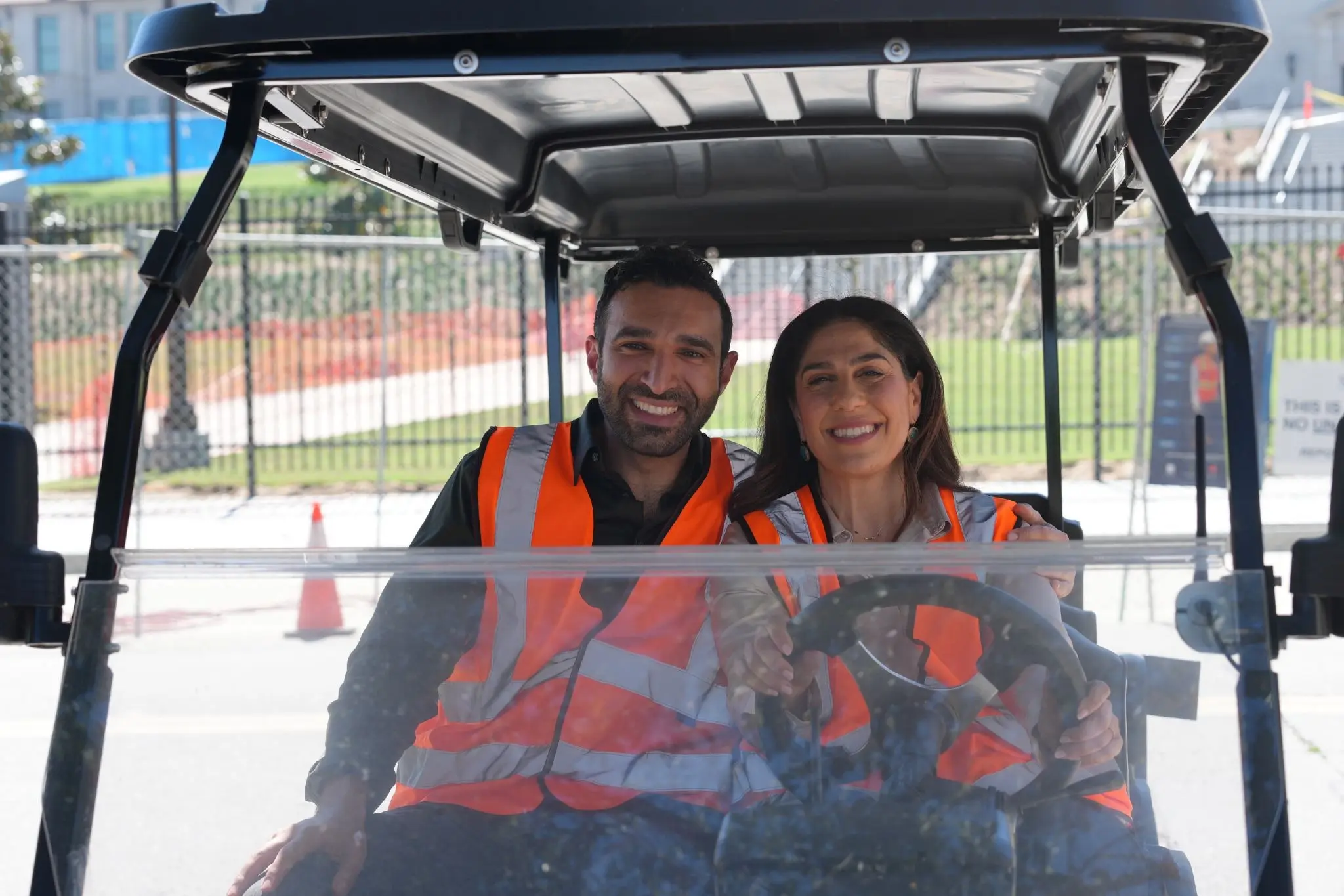 BHUSD Board of Education President Judith Manouchehri with BHHS alumnus Amir Ahobim as she launches Back to Beverly, a new Board Presidential Initiative connecting generations of Normans with the campus and one another.