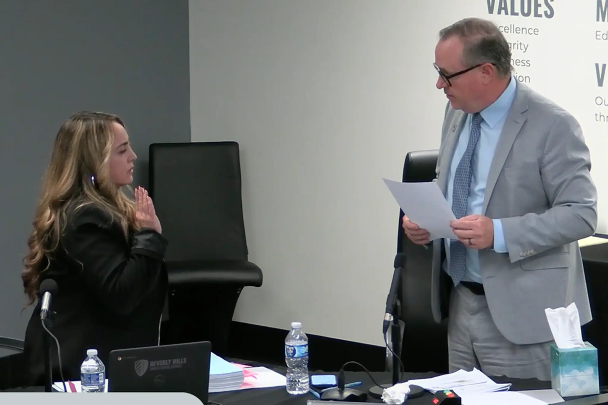 BHUSD Board of Education Trustee Sigalie Sabag being sworn in by Superintendent Dr. Alex Cherniss after majority vote electing her Vice President