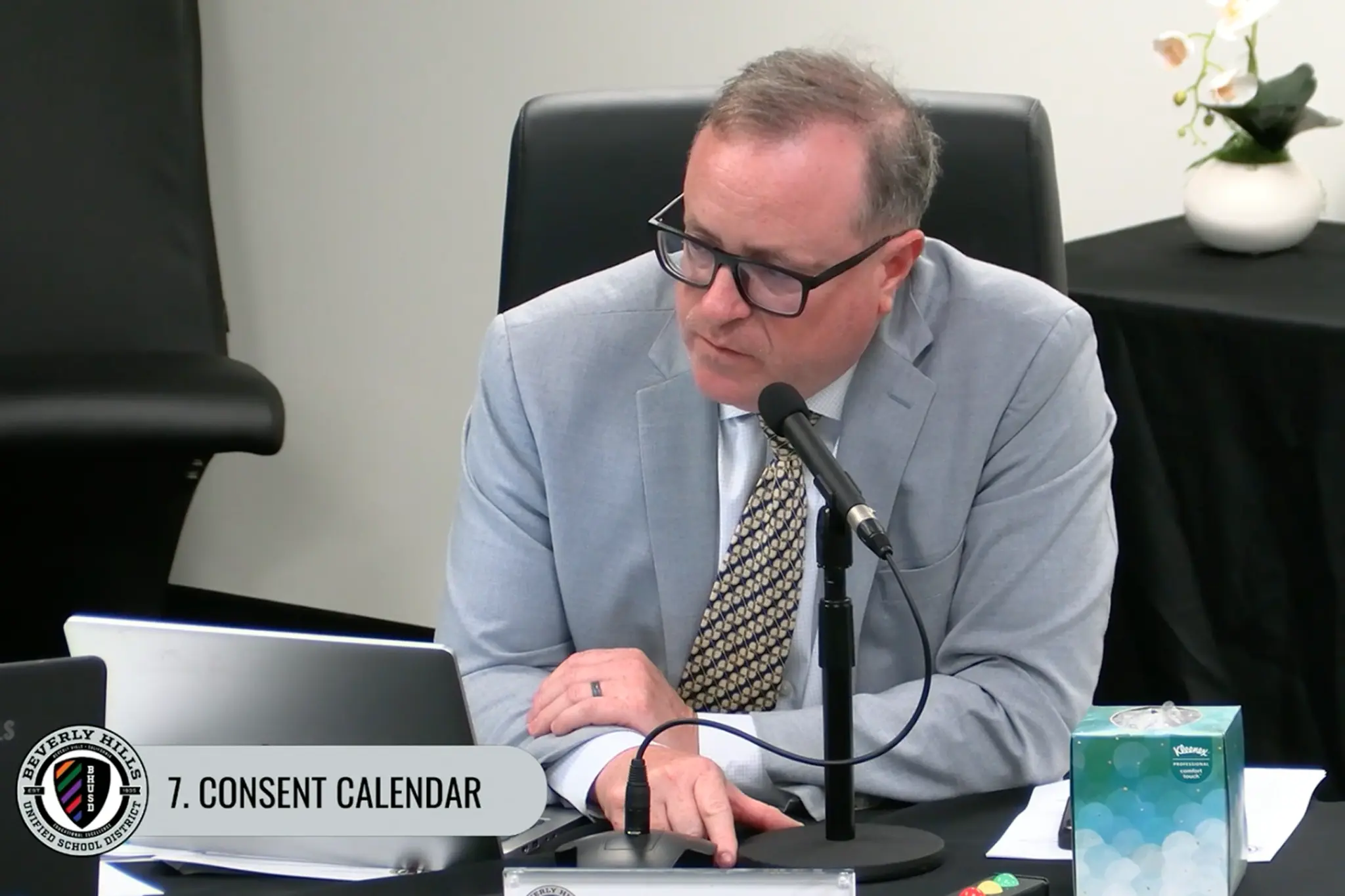 BHUSD Superintendent Dr. Alex Cherniss discusses the legal retainer agreement during the Board of Education meeting on February 10, 2026.