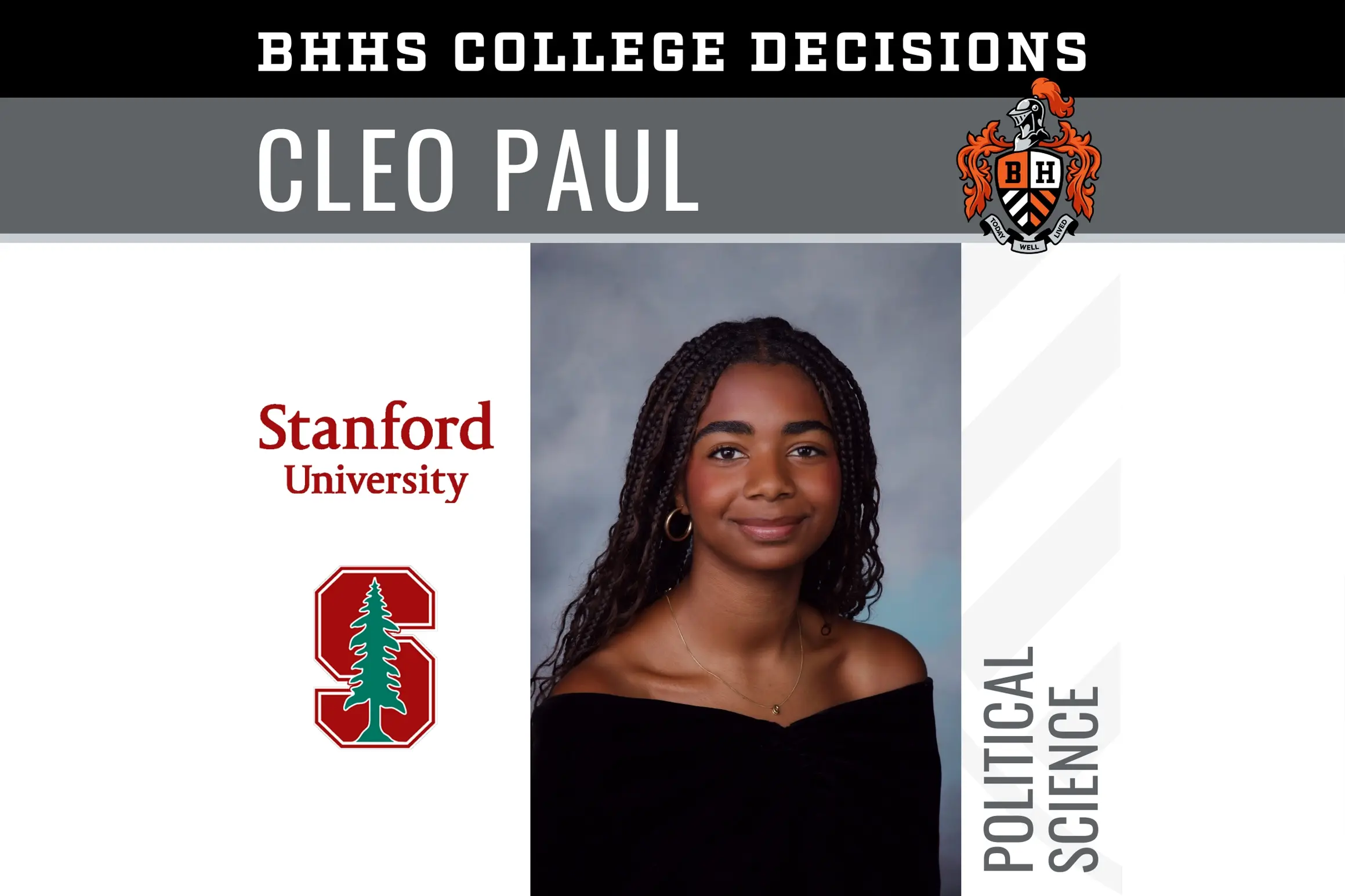 Cleo Paul commits to Stanford University, majoring in political science