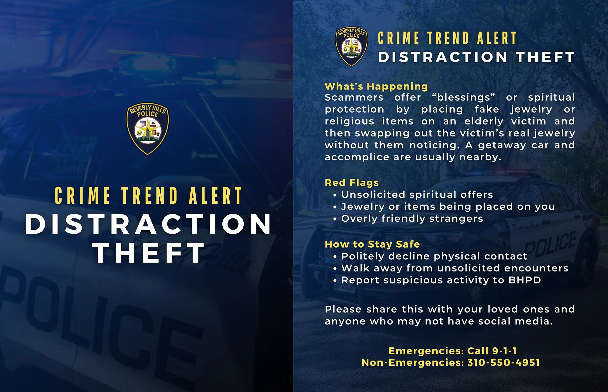 Beverly Hills Police Warn of Distraction Thefts on Seniors