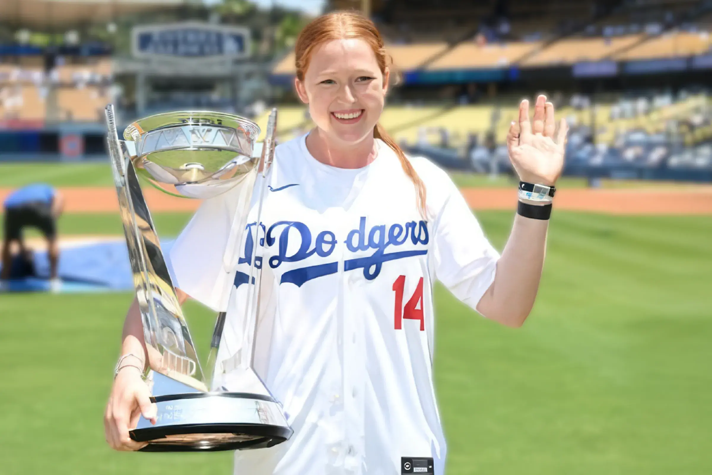 Dominique Petrie threw the ceremonial first pitch at Dodger Stadium