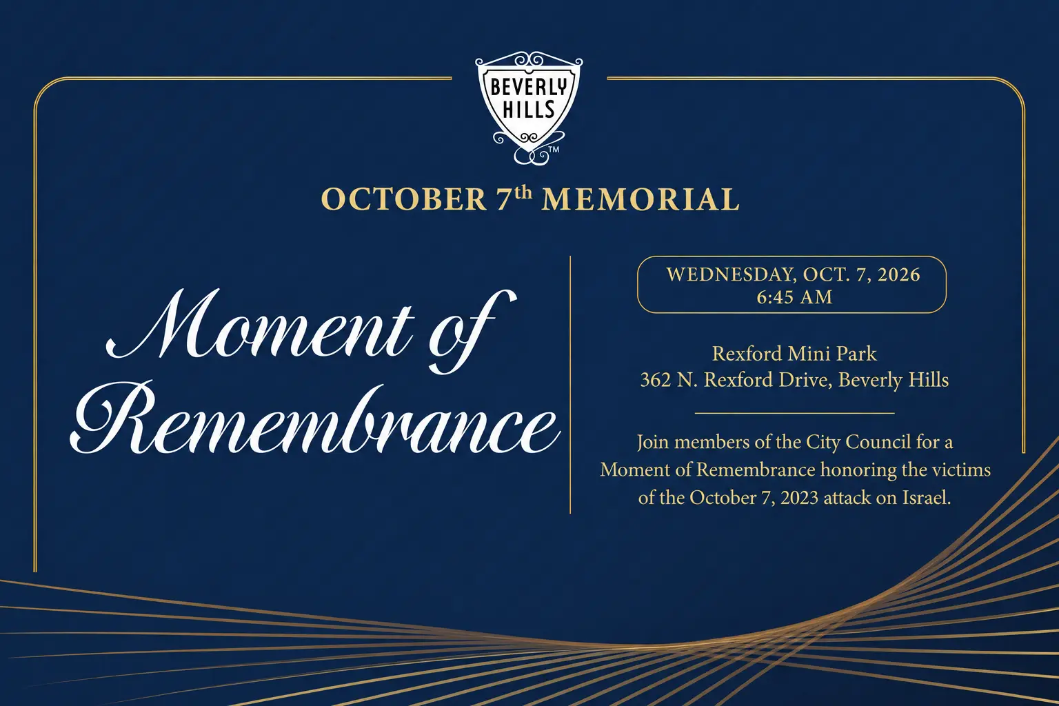 Beverly Hills to Hold October 7 Moment of Remembrance