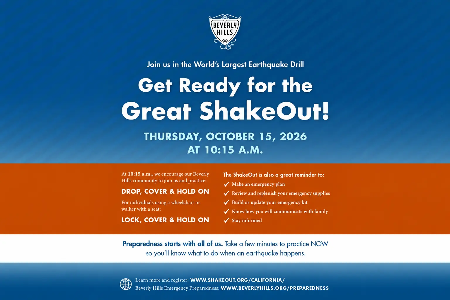 Beverly Hills Urges Residents to Join October 15 ShakeOut