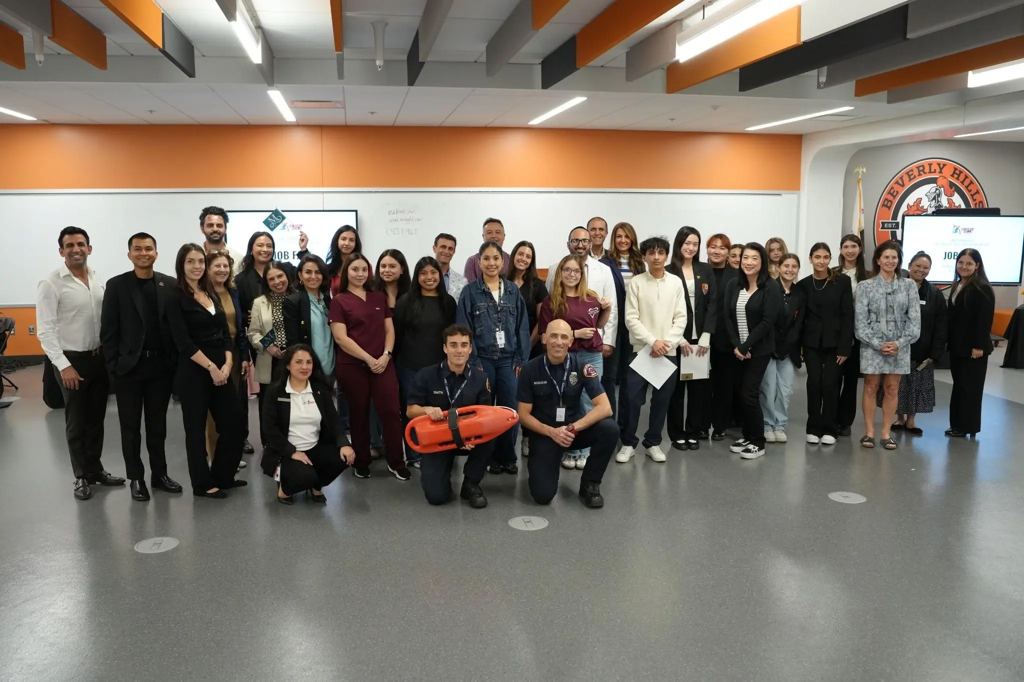 Local business leaders, public service partners, BHHS alumni, and school administrators gather during the Second Annual Beverly Hills High School Job Fair to support students in career exploration and professional growth.