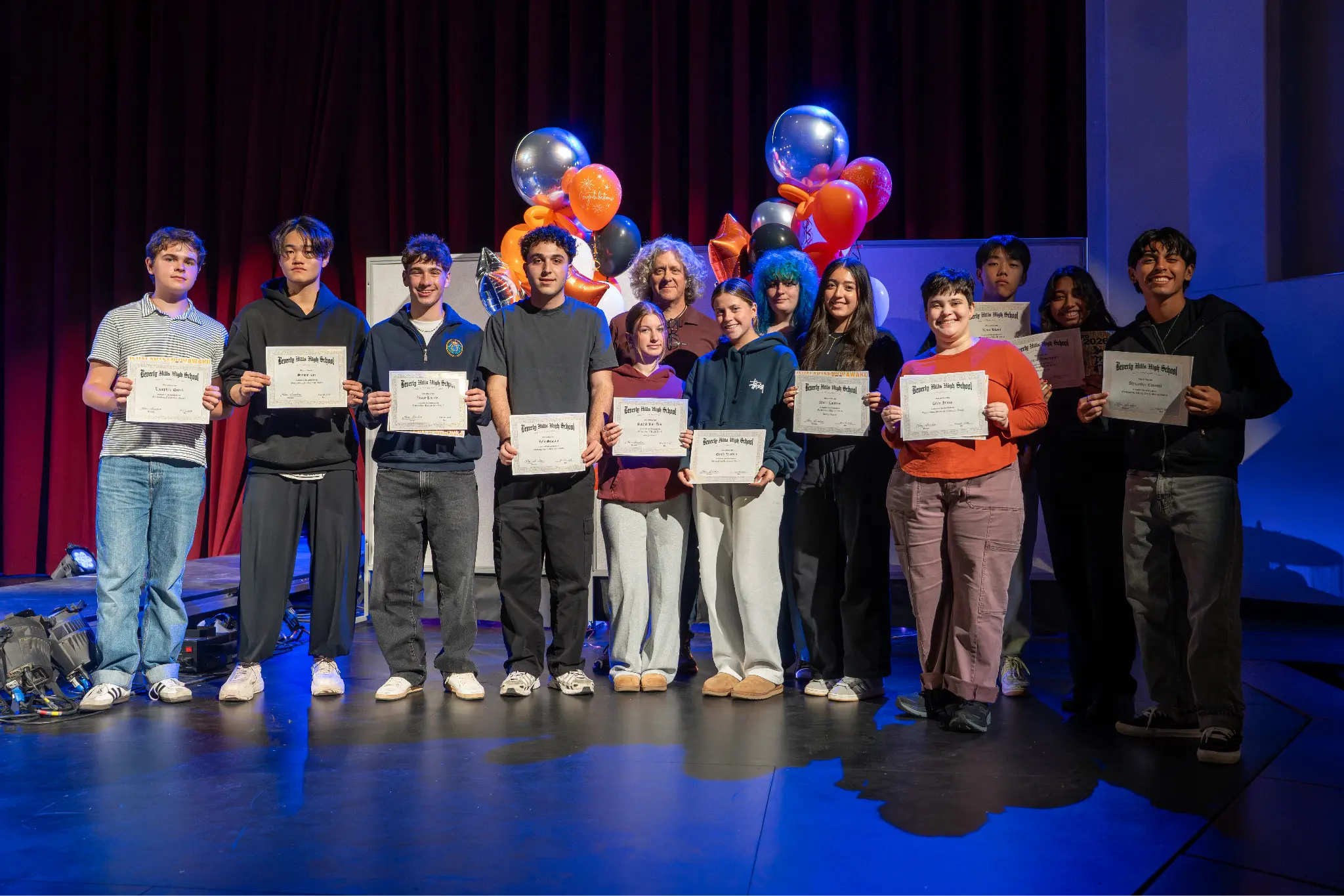 Members of the Beverly Hills High School Technical Arts Department receive recognition for their accomplishments during the BHHS annual Department Awards Night.