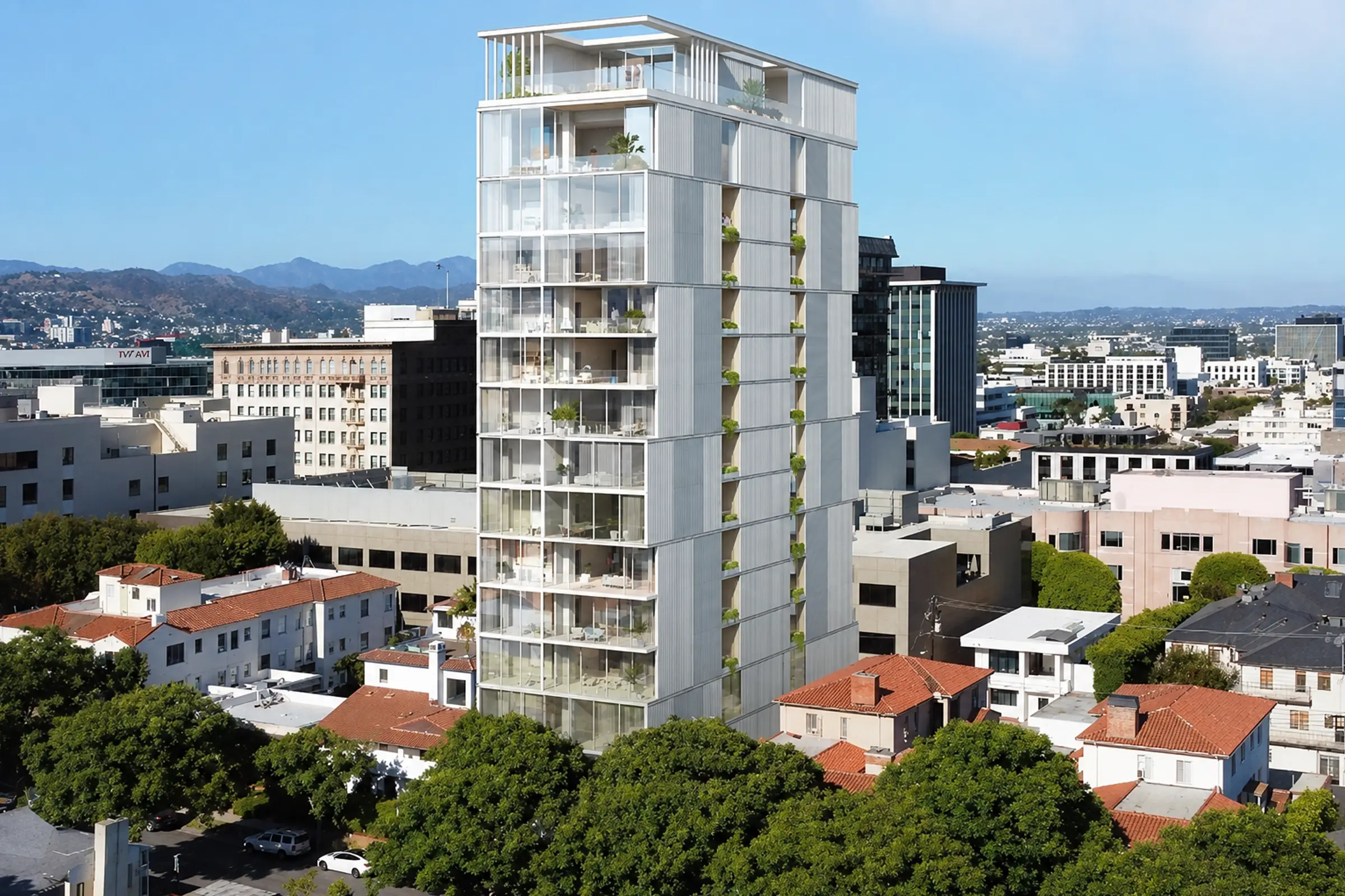 Rendering of the approved 15-story residential development at 140 S. Camden Drive in Beverly Hills.