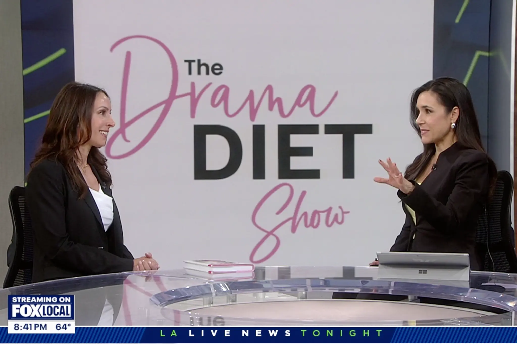 The Drama Diet Author Lisa Stuart with FOX 11 Los Angeles Anchor Marla Tellez on LA Live News tonight on February 5, 2026