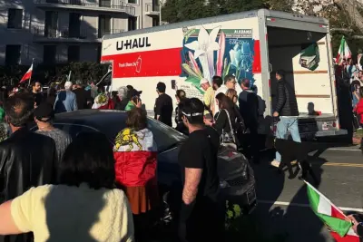 U-Haul Truck Drives Through Iranian Freedom Rally Outside Westwood Federal Building