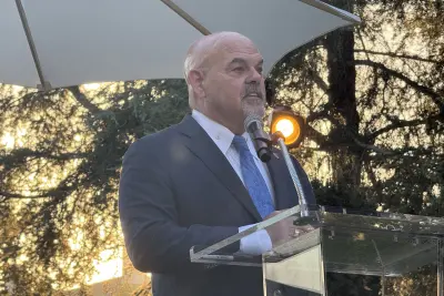 Beverly Hills Chamber of Commerce President and CEO Todd Johnson serves as master of ceremonies at the State of the City event at Greystone Mansion on September 23, 2026.