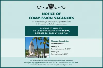 Beverly Hills Seeks Applicants for Two Planning Commission Seats